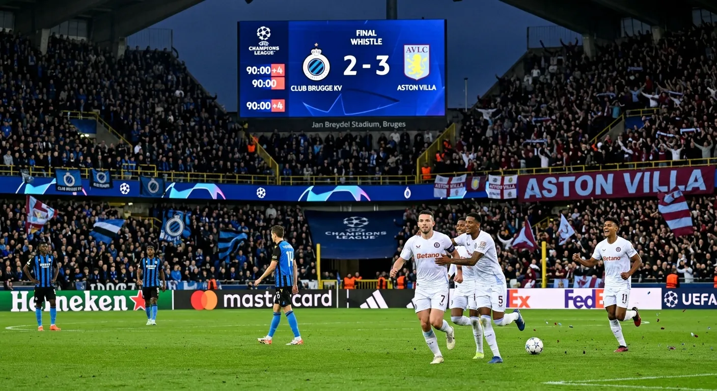 Aston Villa sofre até ao fim mas estreia-se a vencer na Champions em Bruges