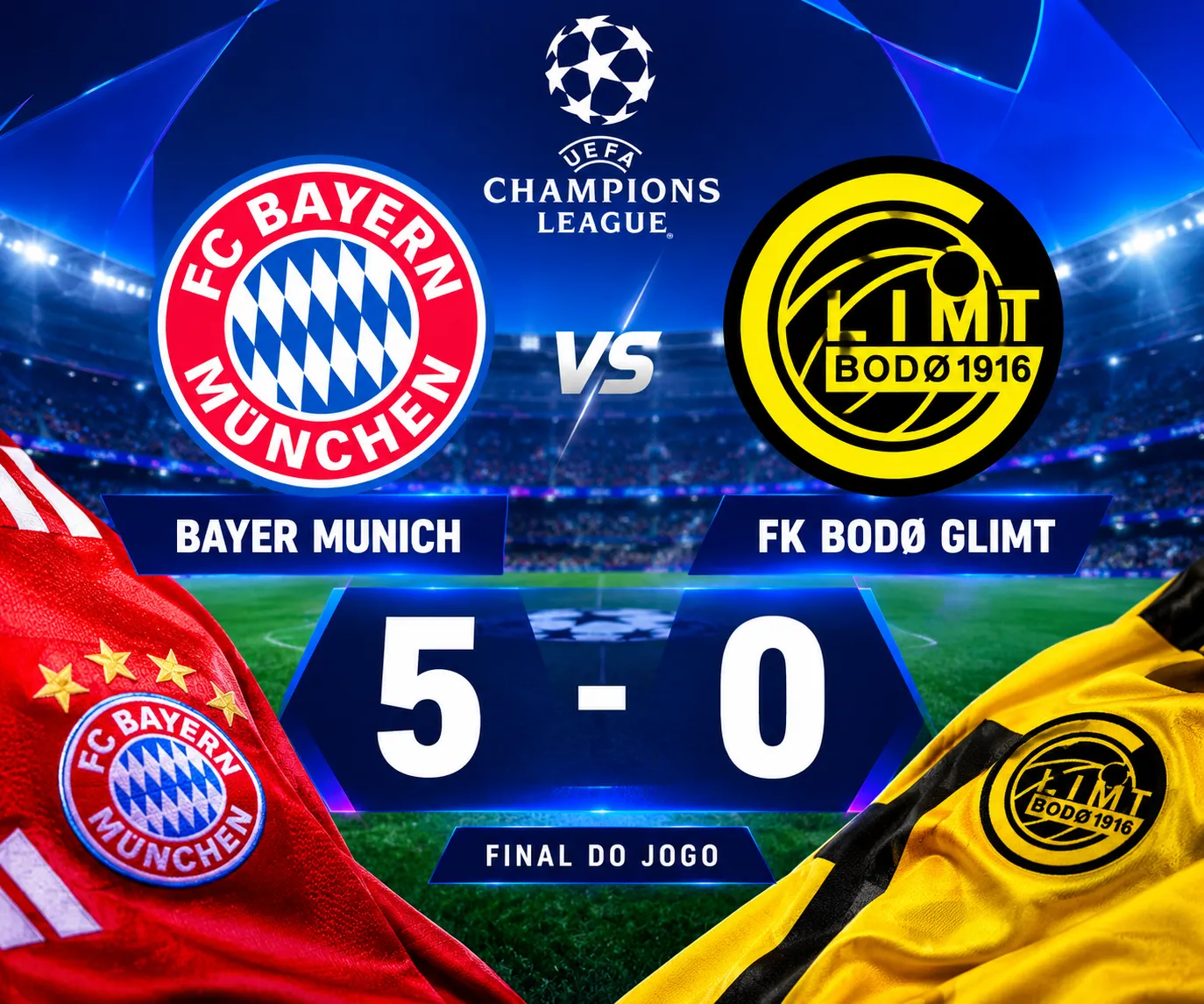 Bayern esmaga o Bodø/Glimt por 5-0 e prolonga recorde de vitórias em estreias na Champions